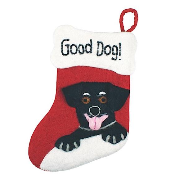 Black Dog Holiday Stocking Felted Wool Holiday Decor Labrador Treat Holder - Picture 1 of 1